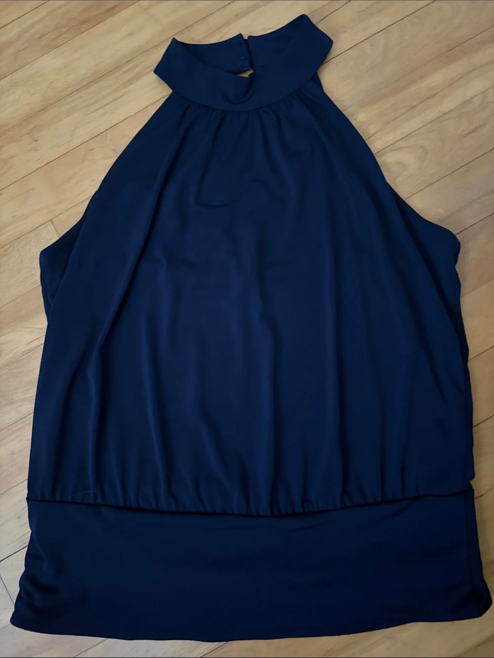 Boston Proper Navy Sleeveless High-Neck Halter Tank